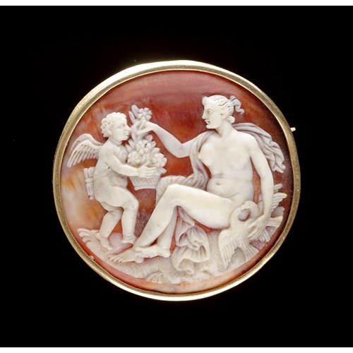 A Cameo Brooch Depicting Venus and Cupid